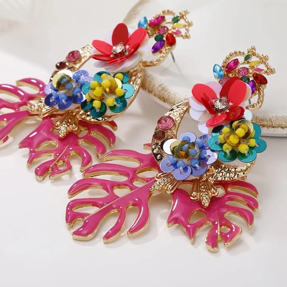 NEW Zara Flower Pink Resin Summer Resort Earrings 🌺 - Picture 2 of 3